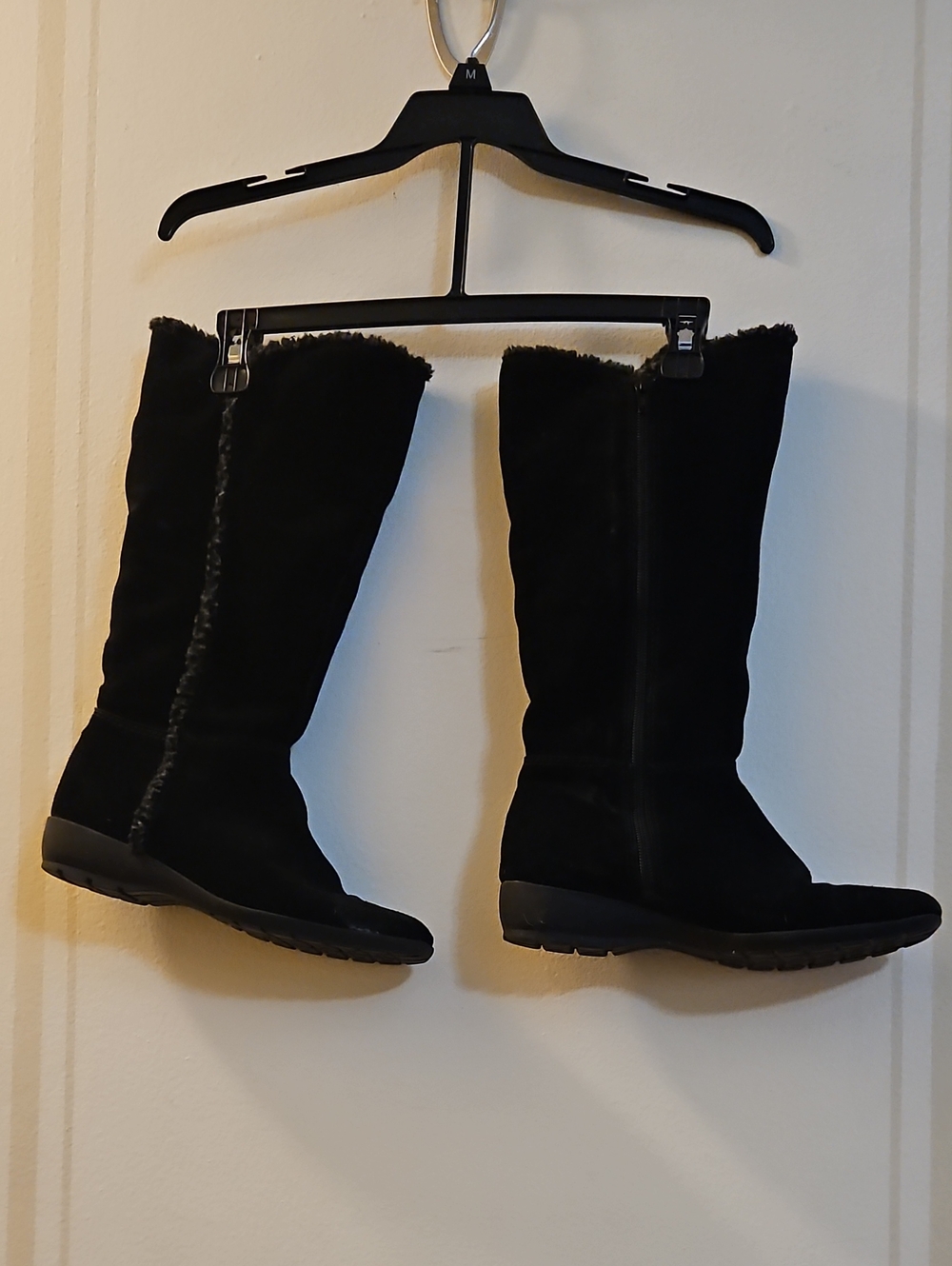 Bandolino Black Suede Tall Winter Boots with Faux Fur Cuff, 6.5M